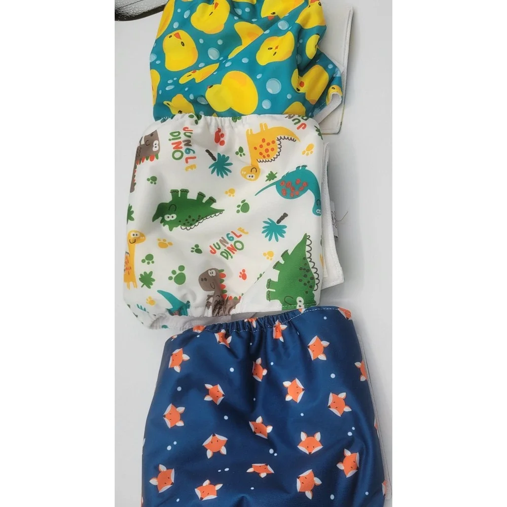 CuteBone Dog Diapers 3 Pack Reusable Washable Medium Duck Dino Fox‎ Prints